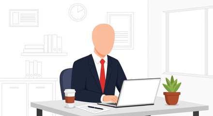 A professional businessman works diligently on his laptop in a modern office, representing concepts of productivity, corporate efficiency, and digital work.