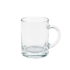 Isolated transparent glass mug showcasing elegant simplicity with refined design elements