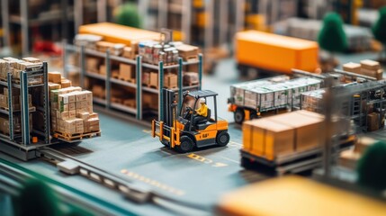 Miniature Forklift Operations in a Detailed Warehouse Environment