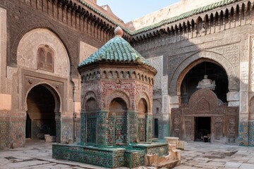 Ancient courtyard with ornate fountain