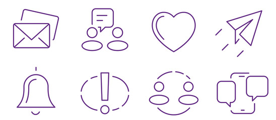 Collection of communication and social media icons symbolizing connection and engagement