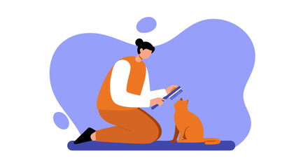 Person gently brushes their beloved pet cat, demonstrating care and a strong bond. Ideal for pet grooming, animal welfare, or lifestyle content.