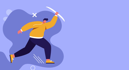 Fototapeta premium A dynamic illustration of a man launching a projectile, symbolizing forward movement, innovation, success, and achieving goals. Ideal for business, technology, or motivational concepts.