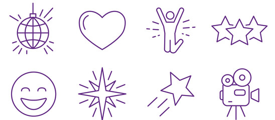 Collection of positive icons representing celebration, joy, and success