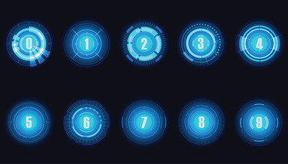 Futuristic HUD Number Set Sci-Fi Technology Interface Icons countdown 0-9 © BLP