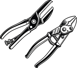 pliers tool set vector with cutting pliers and gripping pliers silhouette