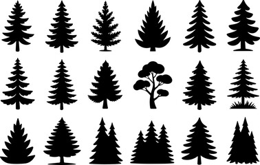 Obraz premium Pine Tree , forest, nature black vector bundle design graphics