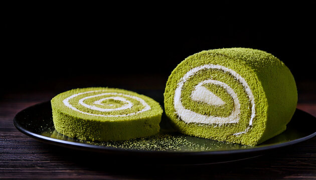 matcha sponge cake on black background