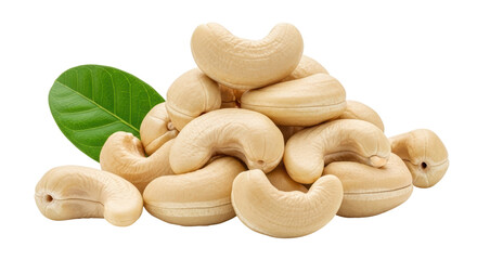 Isolated Cashew Nuts Pile with Leaf