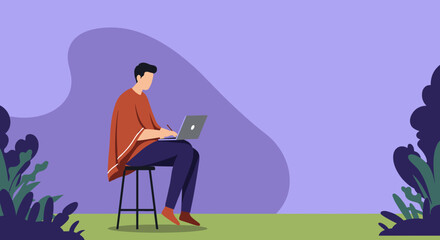 Person working casually on a laptop outdoors, ideal for concepts of remote work, online learning, or digital nomad lifestyle.