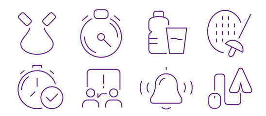 Collection of modern icons representing time, communication, and health