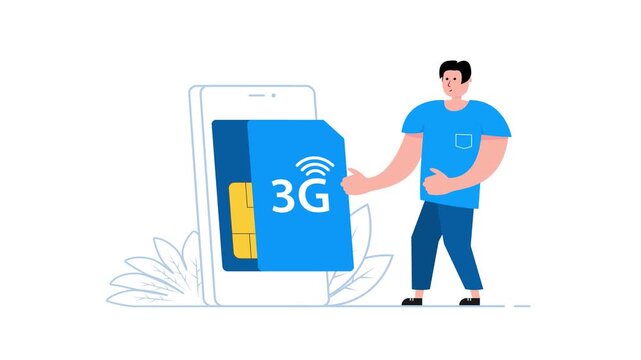 Man showing 3g sim card with smartphone on white and green screen background