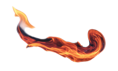 Dynamic, orange and yellow flame swirls against stark black backdrop