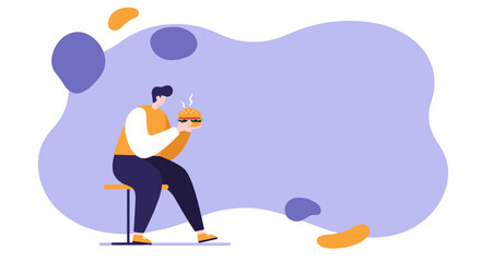 Man enjoying a steaming burger, perfect for fast food, restaurant, and delivery service promotions, representing quick and tasty meals.