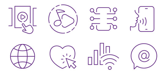 Collection of digital icons representing online communication and media.