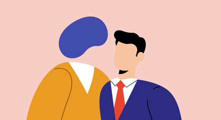 Two diverse colleagues in a modern flat illustration, engaged in professional conversation, symbolizing teamwork, mentorship, or business collaboration. Ideal for corporate and HR themes.