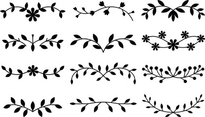 Elegant Black Floral Swirl Dividers: Simple Vector Graphics for Design