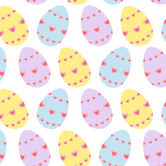 Easter Eggs with Hearts beads Decoration Seamless Pattern Easter Holiday Multicolor Backdrop Design