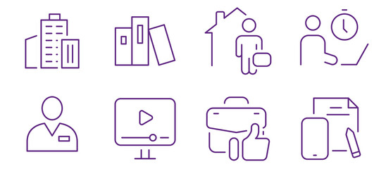 Collection of business and work icons representing career growth and online communication.