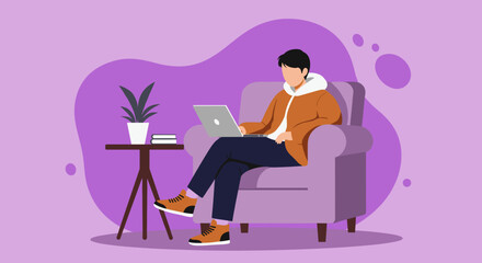 Person comfortably using a laptop at home, perfect for remote work, online learning, or casual browsing. Represents modern lifestyle and digital connectivity.