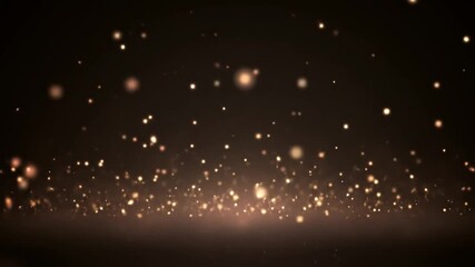 Golden light particles scatter across a dark plane, creating a glimmering, ethereal atmosphere with bokeh and diffused light - Powered by Adobe