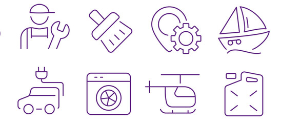 Diverse icons representing transportation, repair, and services for various industries