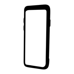 Black mobile phone silhouette with blank white screen display for mockup