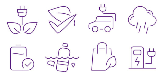 Set of icons representing eco-friendly energy and sustainability concepts.