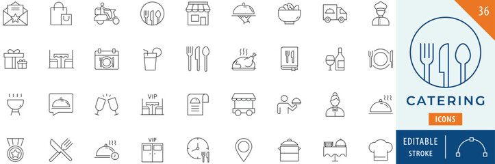 Catering icon collection set. Editable stroke.