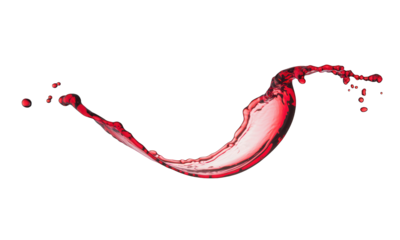 Red liquid arcs against a black background, suggesting movement and fluidity