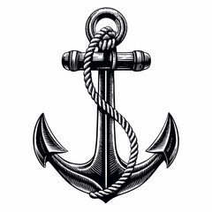 Black and white anchor illustration, simple minimalist design with solid fill on plain background
