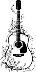 Acoustic Guitar Floral Line Art | Elegant Music & Nature Illustration