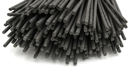 Close-up of bundled, dark gray metal rods