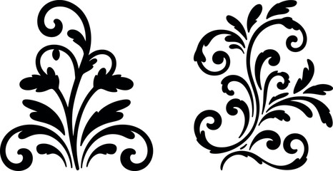 Elegant Black and White Floral Swirl Design Elements for Invitations