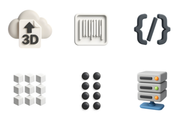 Collection of modern technology and digital icons representing cloud computing data storage and coding concepts