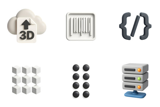 Collection of modern technology and digital icons representing cloud computing data storage and coding concepts