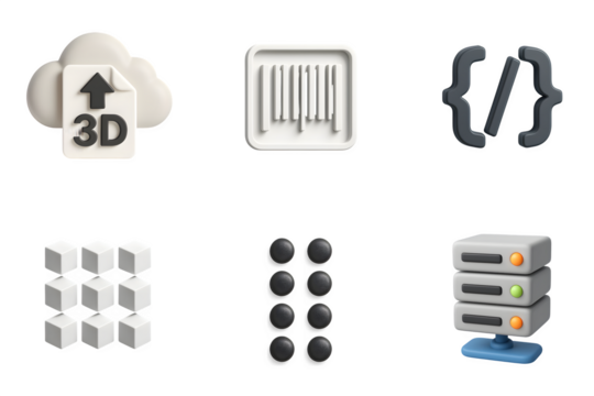 Collection of modern technology and digital icons representing cloud computing data storage and coding concepts