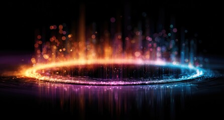 Abstract circular display with vibrant, glowing particles