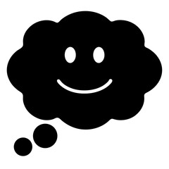 Smiling thought bubble with two smaller bubbles indicating continuing thoughts, fun image