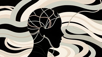 human head silhouette with brain, confused mind