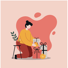 Person wrapping holiday gifts, symbolizing joy, giving, and festive preparations. Ideal for season's greetings, retail, and lifestyle content.