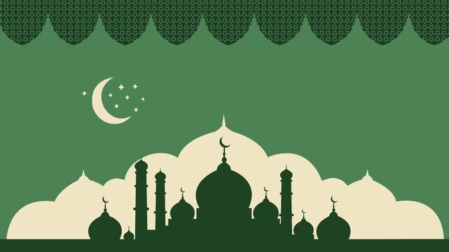 Happy Milad un nabi muhammad. Background featuring mosque silhouette, crescent moon, and stars in a green theme, perfect for banners, posters, and greetings card