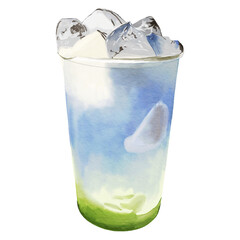 Green tea cloud latte drink dessert illustration vector
