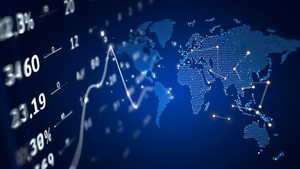 Stock market data analysis and global business network connection for investment growth