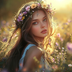 A girl with a wreath on her head