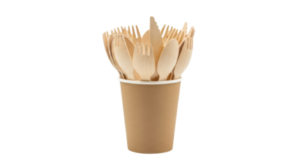 Isolated Wooden Utensils in a Paper Cup