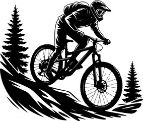 Naklejka premium Mountain Biker , outdoor adventure Downhill Cycling vector graphics