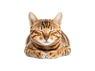 Fototapeta premium Sleeping cat curled up, fluffy tabby feline resting peacefully