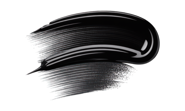 Thick smear of dark, glossy substance with horizontal lines on black background