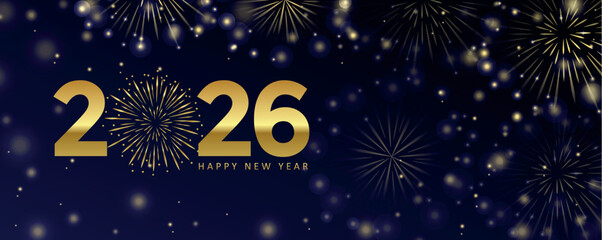 happy new year 2026 greeting card golden firework vector illustraion